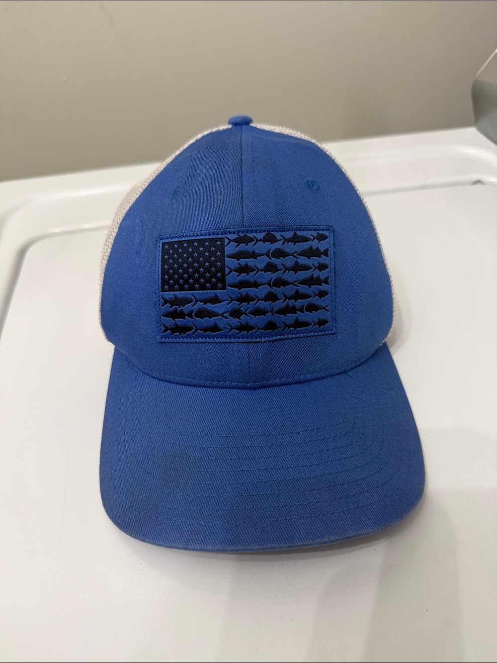 🥳 5 for $25 BUNDLE PFG Blue Trucker Cap with Fish-Flag Patch